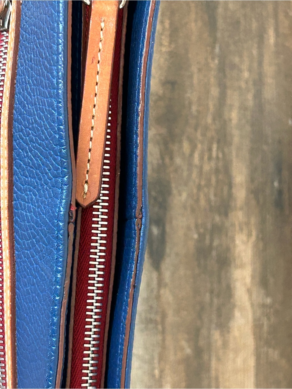 Dooney & Bourke Blue Pebble Leather Crossbody with Tan Trim and Tassel Pockets - Picture 5 of 14